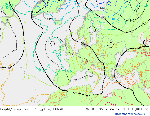 Height/Temp. 850 hPa ECMWF We 01.05.2024 12 UTC