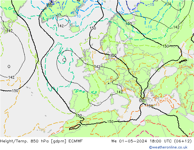 Height/Temp. 850 hPa ECMWF Mi 01.05.2024 18 UTC