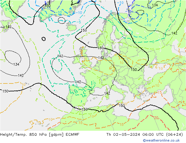 Height/Temp. 850 hPa ECMWF Qui 02.05.2024 06 UTC