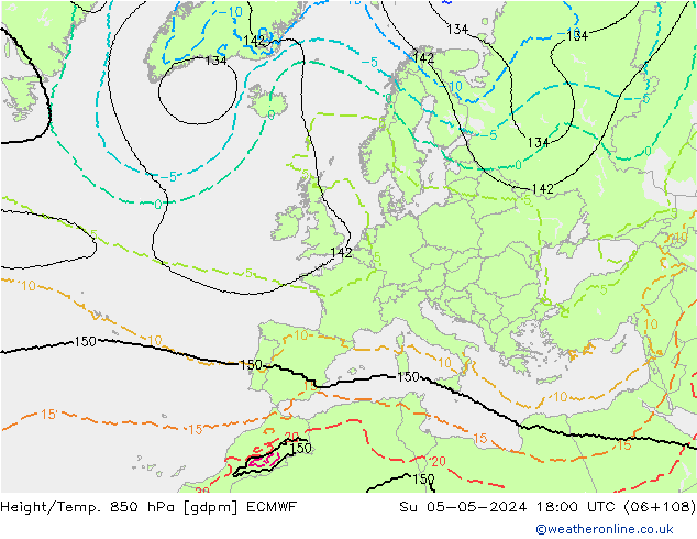 Géop./Temp. 850 hPa ECMWF dim 05.05.2024 18 UTC