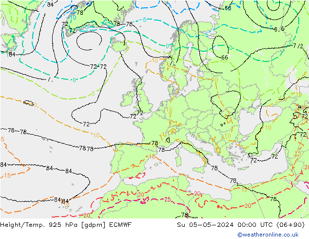 Height/Temp. 925 hPa ECMWF nie. 05.05.2024 00 UTC