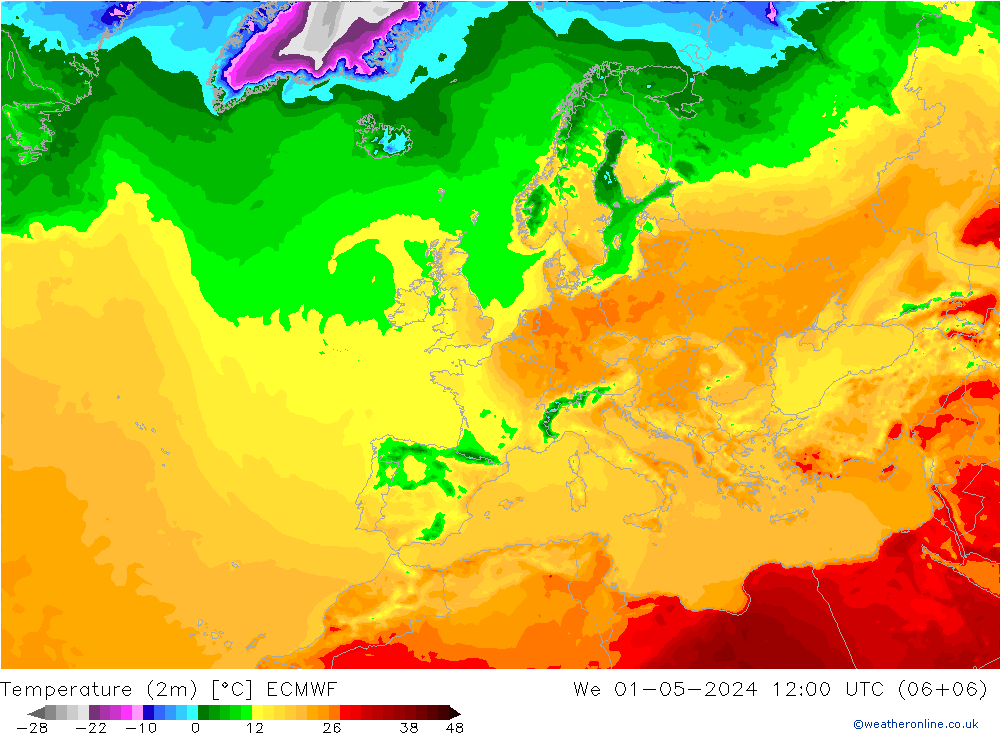 Temperaturkarte (2m) ECMWF Mi 01.05.2024 12 UTC