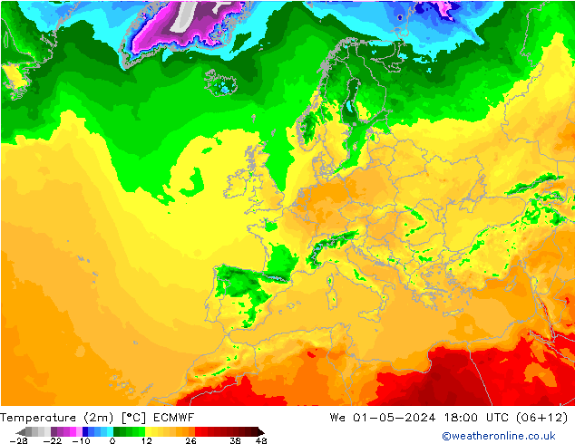 Temperaturkarte (2m) ECMWF Mi 01.05.2024 18 UTC