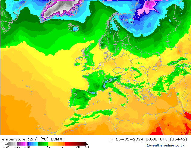 Temperature (2m) ECMWF Fr 03.05.2024 00 UTC