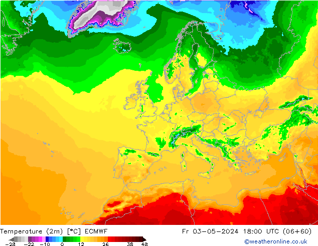 Temperaturkarte (2m) ECMWF Fr 03.05.2024 18 UTC