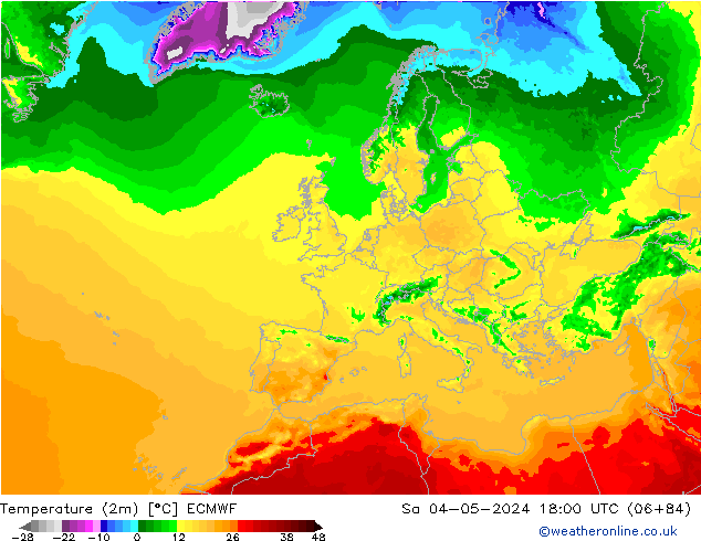 Temperature (2m) ECMWF Sa 04.05.2024 18 UTC