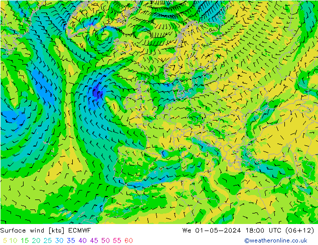 Vent 10 m ECMWF mer 01.05.2024 18 UTC