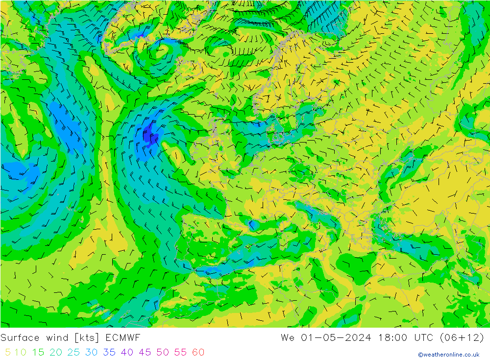 Rüzgar 10 m ECMWF Çar 01.05.2024 18 UTC