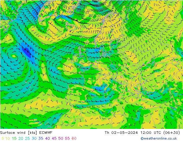 ветер 10 m ECMWF чт 02.05.2024 12 UTC