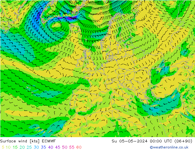 Surface wind ECMWF Su 05.05.2024 00 UTC