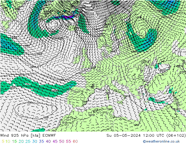 Vento 925 hPa ECMWF dom 05.05.2024 12 UTC