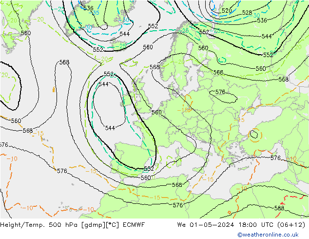 Yükseklik/Sıc. 500 hPa ECMWF Çar 01.05.2024 18 UTC