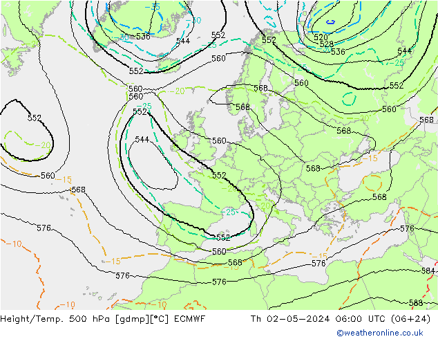 Height/Temp. 500 hPa ECMWF  02.05.2024 06 UTC