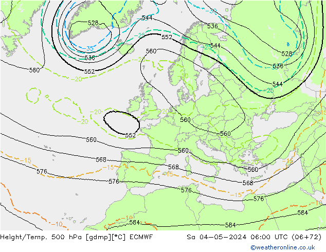 Height/Temp. 500 гПа ECMWF сб 04.05.2024 06 UTC