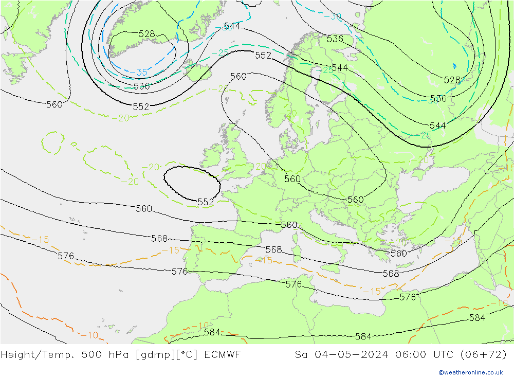 Height/Temp. 500 hPa ECMWF Sa 04.05.2024 06 UTC