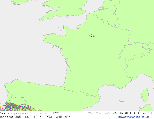 Atmosférický tlak Spaghetti ECMWF St 01.05.2024 06 UTC