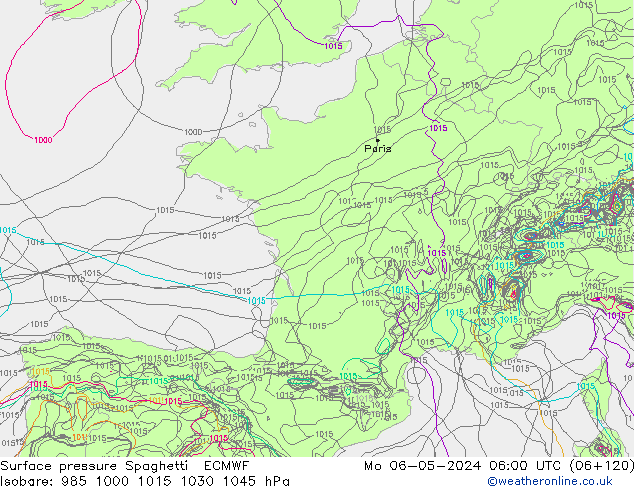 Luchtdruk op zeeniveau Spaghetti ECMWF ma 06.05.2024 06 UTC