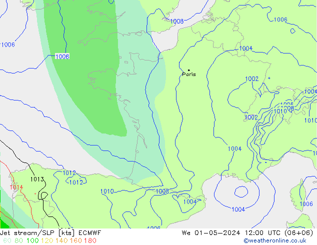 Polarjet/Bodendruck ECMWF Mi 01.05.2024 12 UTC