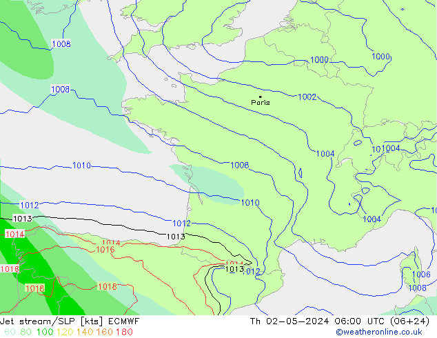 Corriente en chorro ECMWF jue 02.05.2024 06 UTC