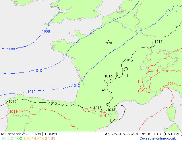 Straalstroom/SLP ECMWF ma 06.05.2024 06 UTC