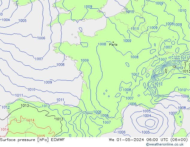 Pressione al suolo ECMWF mer 01.05.2024 06 UTC