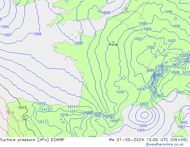 Luchtdruk (Grond) ECMWF wo 01.05.2024 12 UTC