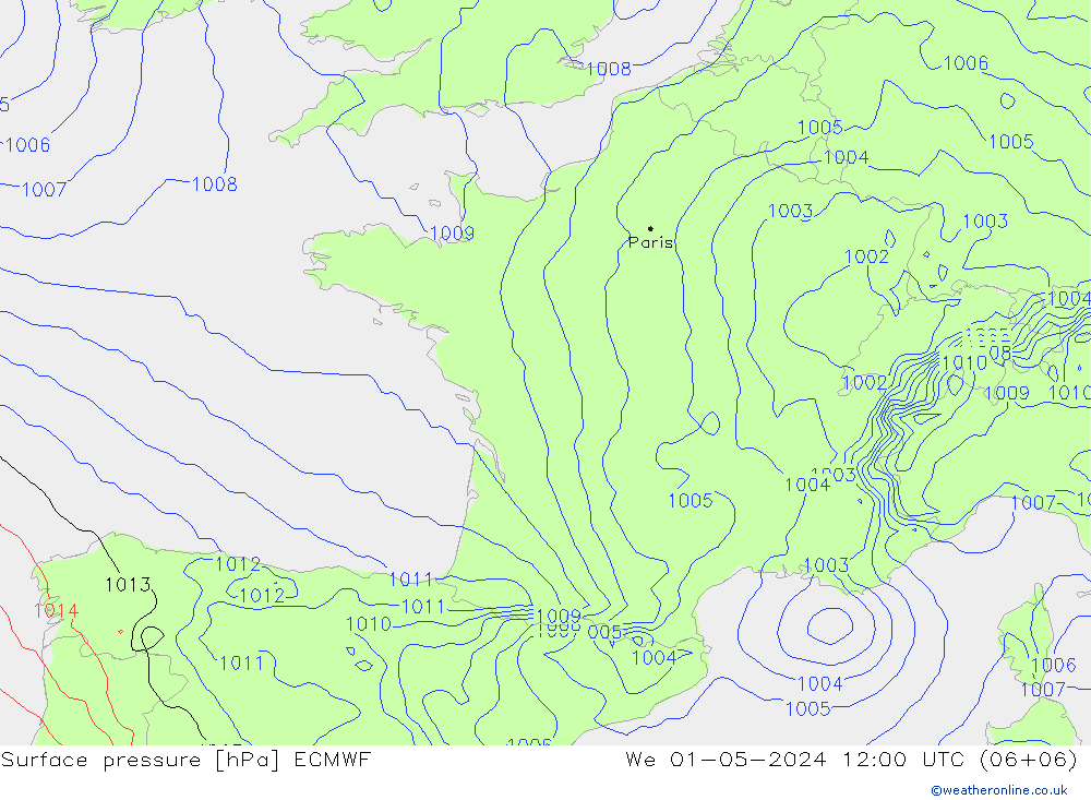 Bodendruck ECMWF Mi 01.05.2024 12 UTC