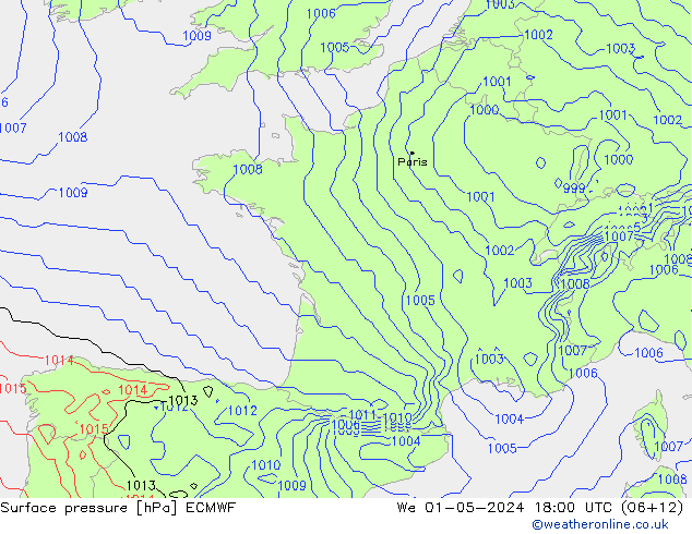 Bodendruck ECMWF Mi 01.05.2024 18 UTC