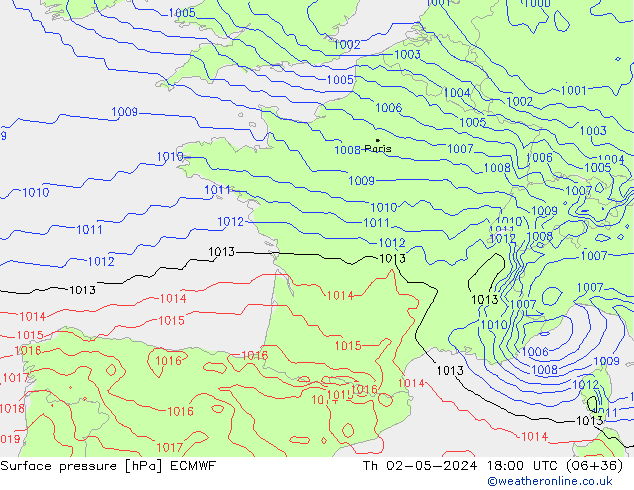 pressão do solo ECMWF Qui 02.05.2024 18 UTC