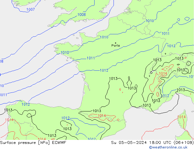 Atmosférický tlak ECMWF Ne 05.05.2024 18 UTC