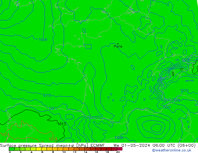 Atmosférický tlak Spread ECMWF St 01.05.2024 06 UTC