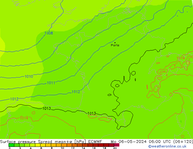 Luchtdruk op zeeniveau Spread ECMWF ma 06.05.2024 06 UTC