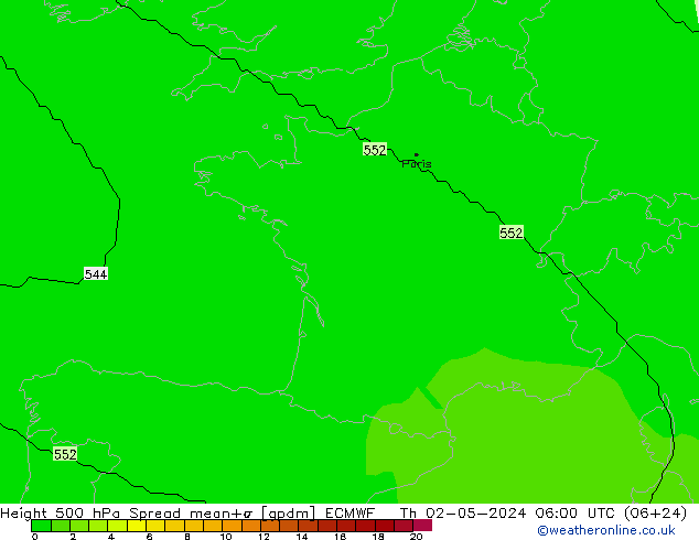 Géop. 500 hPa Spread ECMWF jeu 02.05.2024 06 UTC