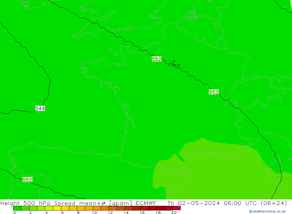 Géop. 500 hPa Spread ECMWF jeu 02.05.2024 06 UTC