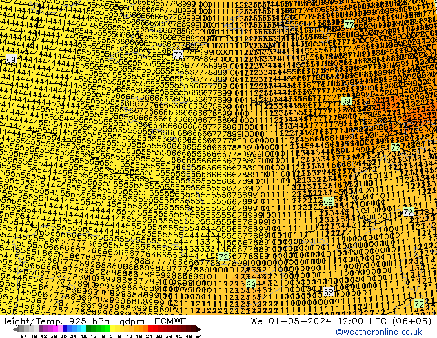 Height/Temp. 925 hPa ECMWF We 01.05.2024 12 UTC