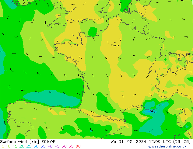 Bodenwind ECMWF Mi 01.05.2024 12 UTC