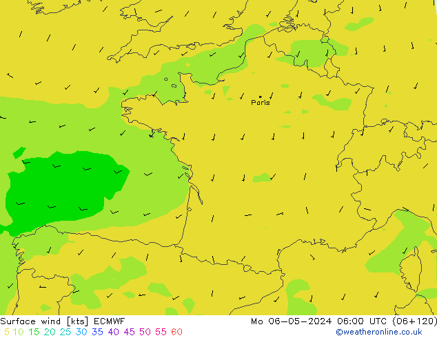 Wind 10 m ECMWF ma 06.05.2024 06 UTC