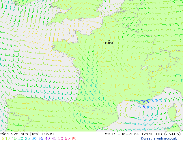 ветер 925 гПа ECMWF ср 01.05.2024 12 UTC