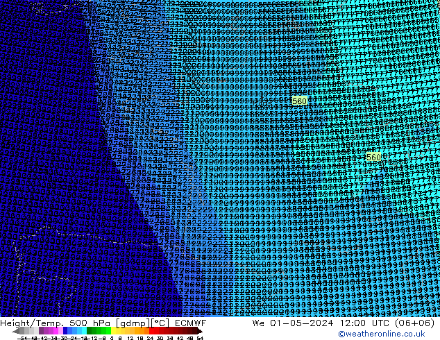 Yükseklik/Sıc. 500 hPa ECMWF Çar 01.05.2024 12 UTC