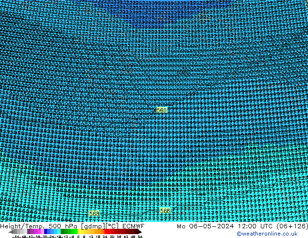 Height/Temp. 500 hPa ECMWF Mo 06.05.2024 12 UTC