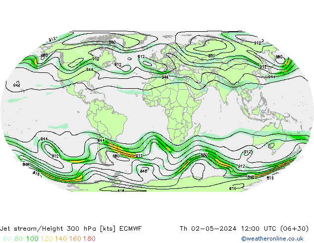 Jet stream ECMWF Qui 02.05.2024 12 UTC