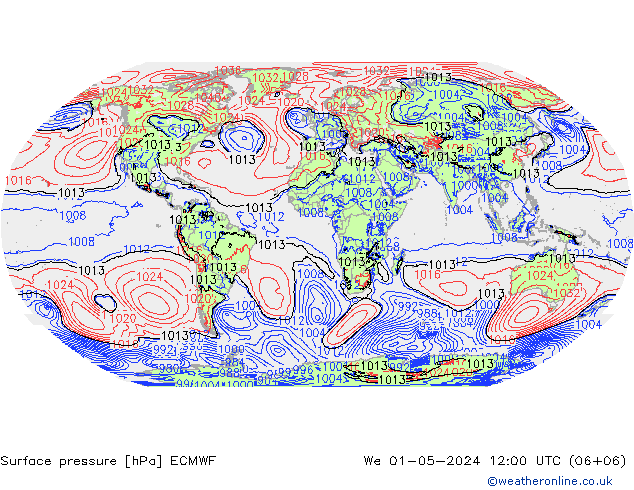 Luchtdruk (Grond) ECMWF wo 01.05.2024 12 UTC