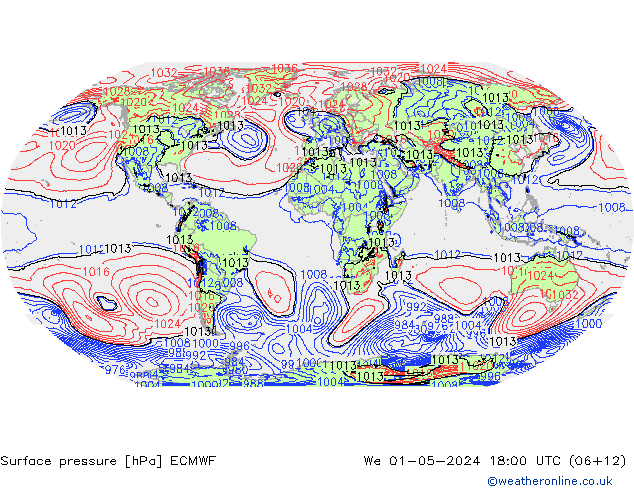 Pressione al suolo ECMWF mer 01.05.2024 18 UTC