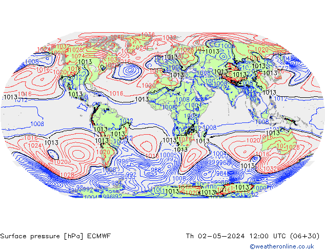 Atmosférický tlak ECMWF Čt 02.05.2024 12 UTC