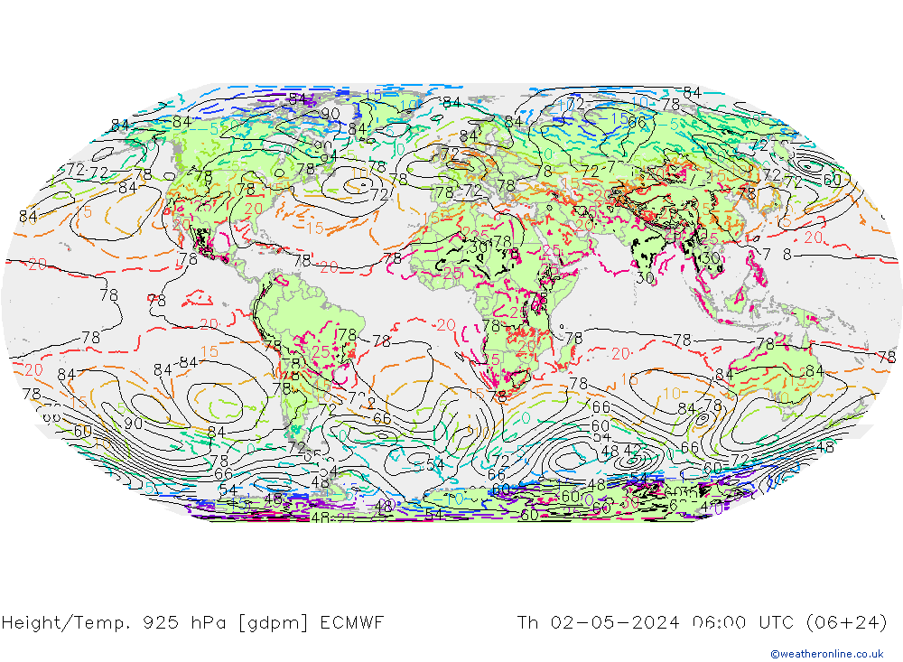 Height/Temp. 925 hPa ECMWF Qui 02.05.2024 06 UTC