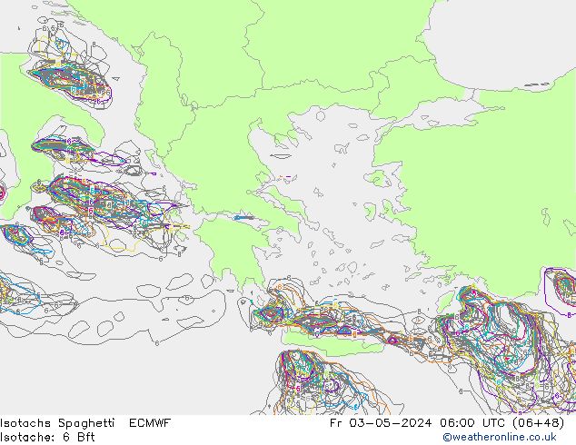 Isotachs Spaghetti ECMWF Fr 03.05.2024 06 UTC