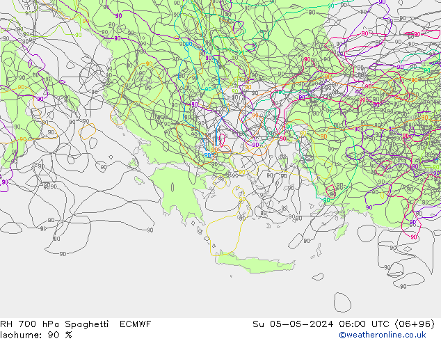 RH 700 hPa Spaghetti ECMWF So 05.05.2024 06 UTC