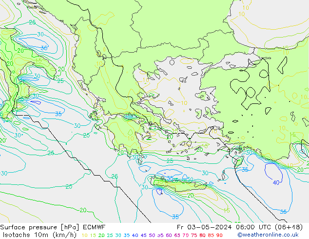 Isotachs (kph) ECMWF Fr 03.05.2024 06 UTC