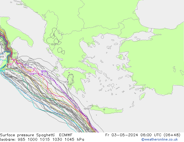 Surface pressure Spaghetti ECMWF Fr 03.05.2024 06 UTC