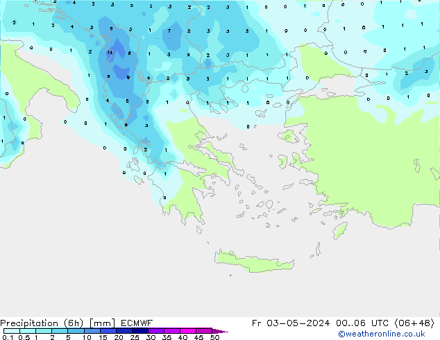 Precipitazione (6h) ECMWF ven 03.05.2024 06 UTC